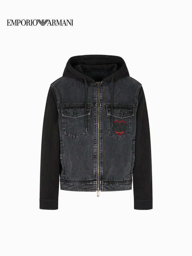 EMPORIO ARMANI/Armani Autumn/Winter New Men's Hooded Patterned Denim Jacket