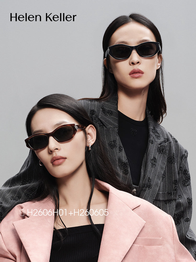 [Coco Mirror] Helen Keller Moda Pişik Gözlü Gün Eynəkləri Qadın Trendy Dar Çərçivə Anti-UV Günəş Eynəyi H2606