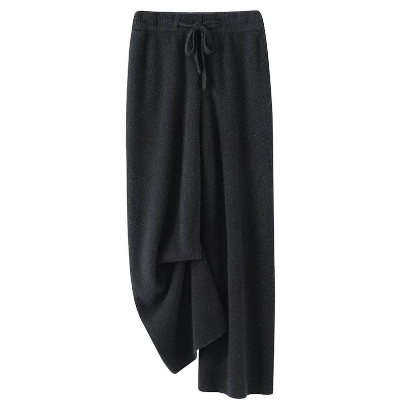 Payız və Qış üçün Qadın Yumşaq və Rahat Yun Şalvarları: Yüksək Belli, Geniş Ayaqlı, Kaşmir Trikotaj Düz Ayaqlı Şalvar, Qalın və Yun Astarlı Uzun Şalvar