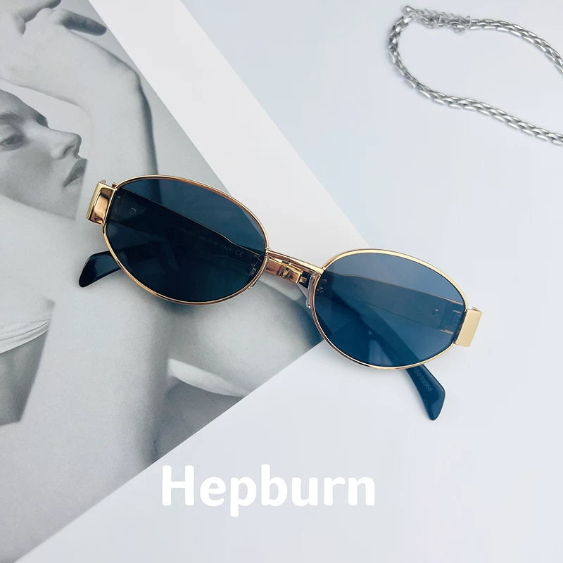 Fransız hepban triumph retro köhnə pul üslubunda oval metal günəş eynəyi qadın eynəkləri miyopi ilə niş modeli