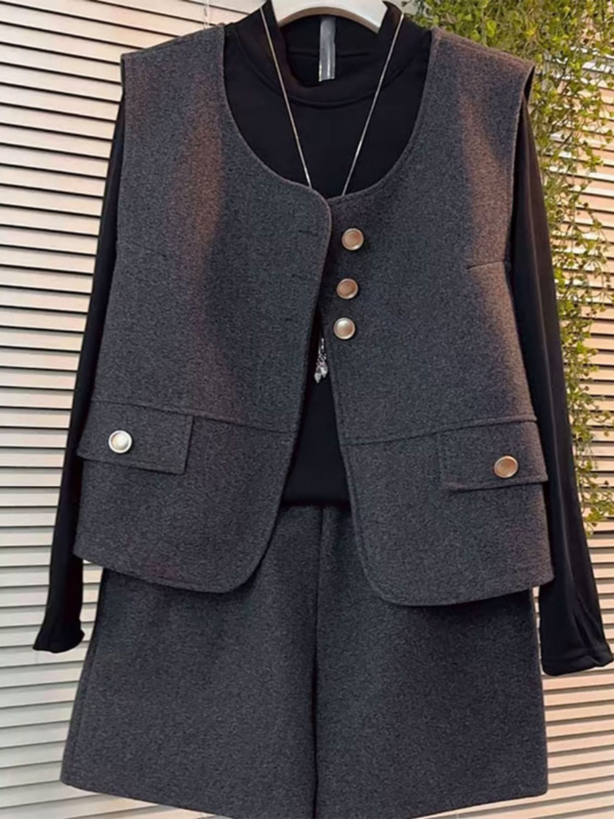 Fashionable Daily Chic Set for Plus Size Women, 2024 Fall New Arrival, Slimming and Flattering Wool Three Piece Set for Curvy Women