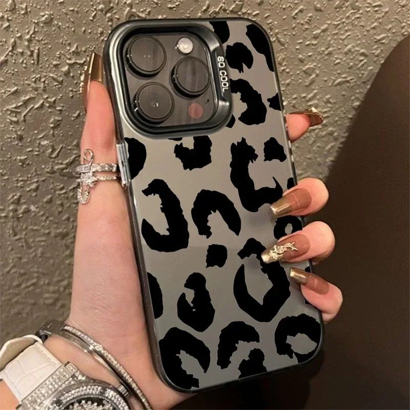 iPhone 16 üçün Case Leopard Print Elektroplat Silver Phone C