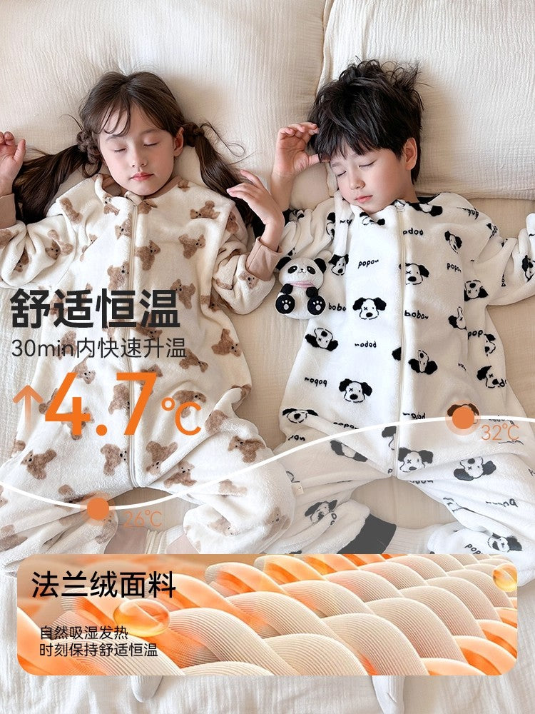 Payız və qış üçün Britaniya uşaq pijamaları, oğlan və qızlar üçün qalın flanel kombinezon, körpələrin təpikləməsinin qarşısını almaq üçün yun astarlı isti yorğan.