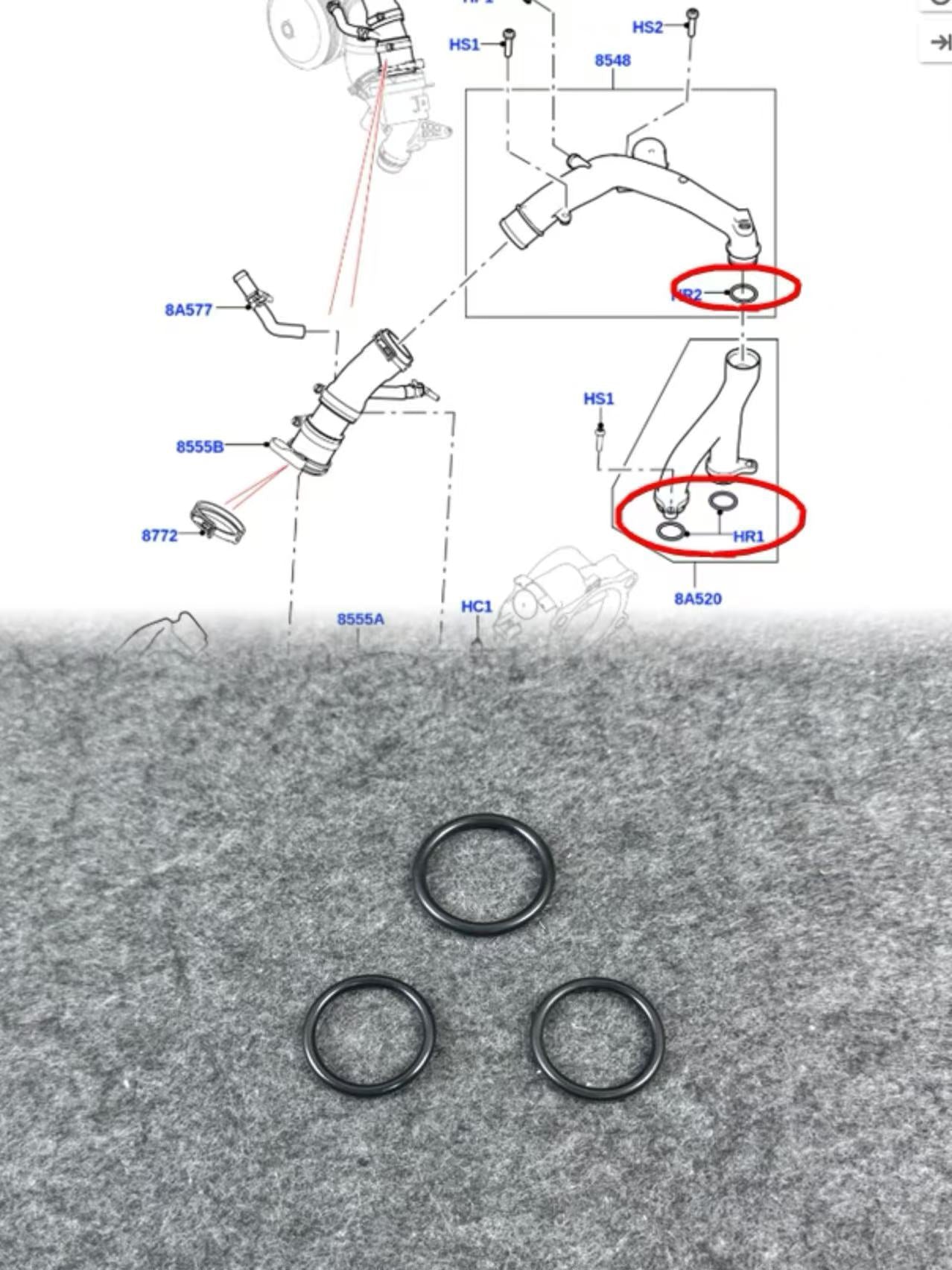 Suitable for Land Rover Range Rover Autobiography Sport Discovery 5 water pump, water pipe, upper and lower water pipe sealing rings, triple water pipe rubber rings