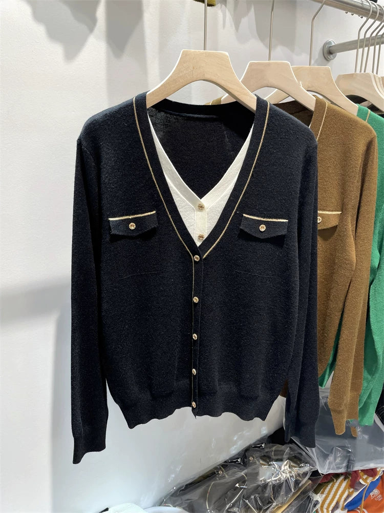 Loose and slimming [80-200 pounds] faux two-piece knit sweater for women, autumn and winter, stylish and fashionable sweater.