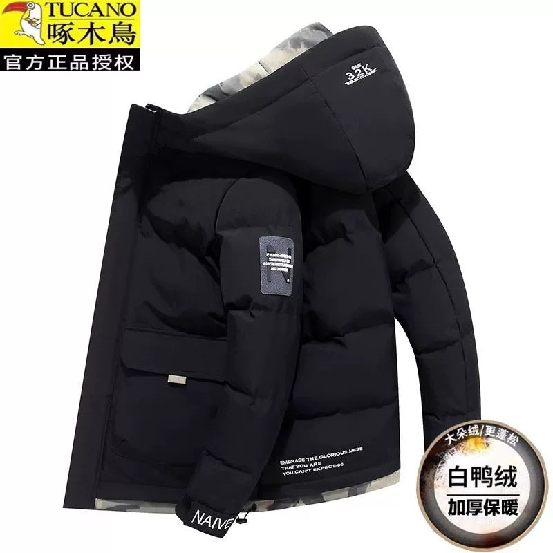 Woodpecker Kişilər üçün Aşağı Gödəkçə, Qış Şort Modeli, 2025 Yeni Gündəlik Pambıq Yastıqlı Gödəkçə, Başlıqlı, Çoxfunksiyalı, Qalın Pambıq Yastıqlı Palto, Dəbli