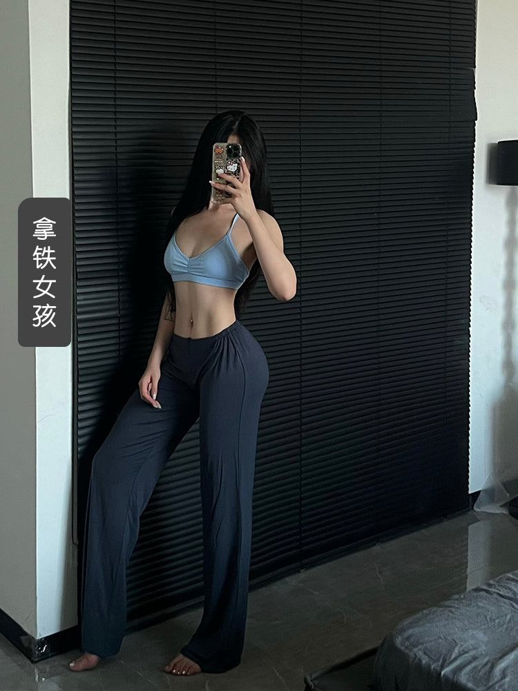 Latte Girl Fermuarlı Super Rahat Örtük Fitness Yoga Pilates İdman Şalvarları Pure Desire Kiçik Bel Düz Qadın