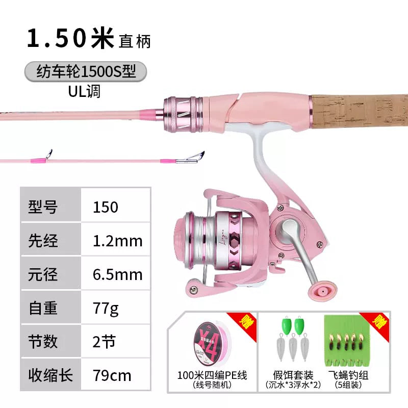 Haoden Pink Macaron Lua Rod Mikro At Ağız Çubuğu Tam Dəst Təcrübəsiz Uşaqlar üçün Qızlar üçün Uzunmüddətli Balıqçı Çubuğu Dəsti