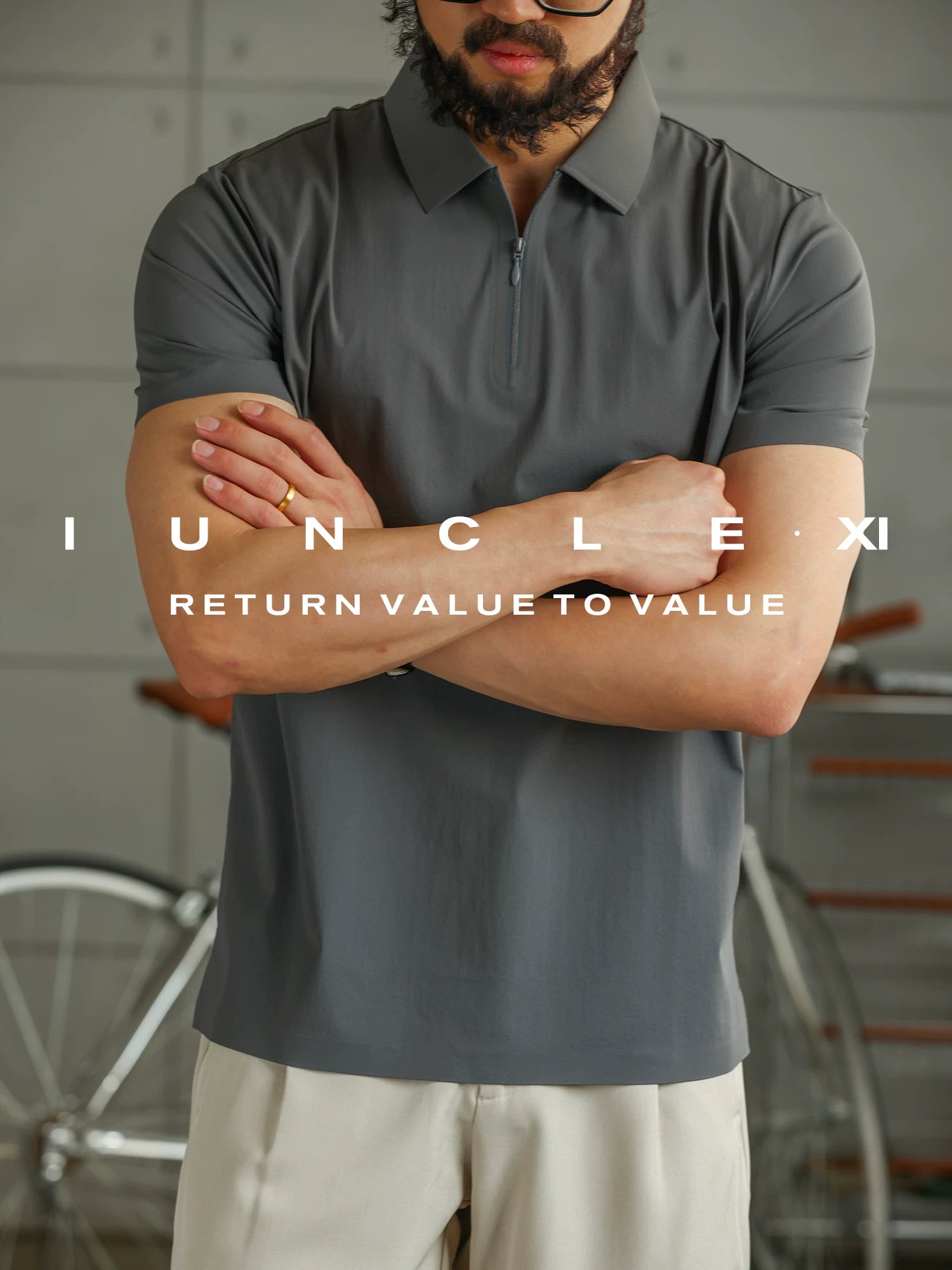 IUNCLEXI [şəhər idmanı] buz əzələsi tez quruyan antibakterial yaxa qısaqol kişi yay yarım fermuarlı POLO köynək