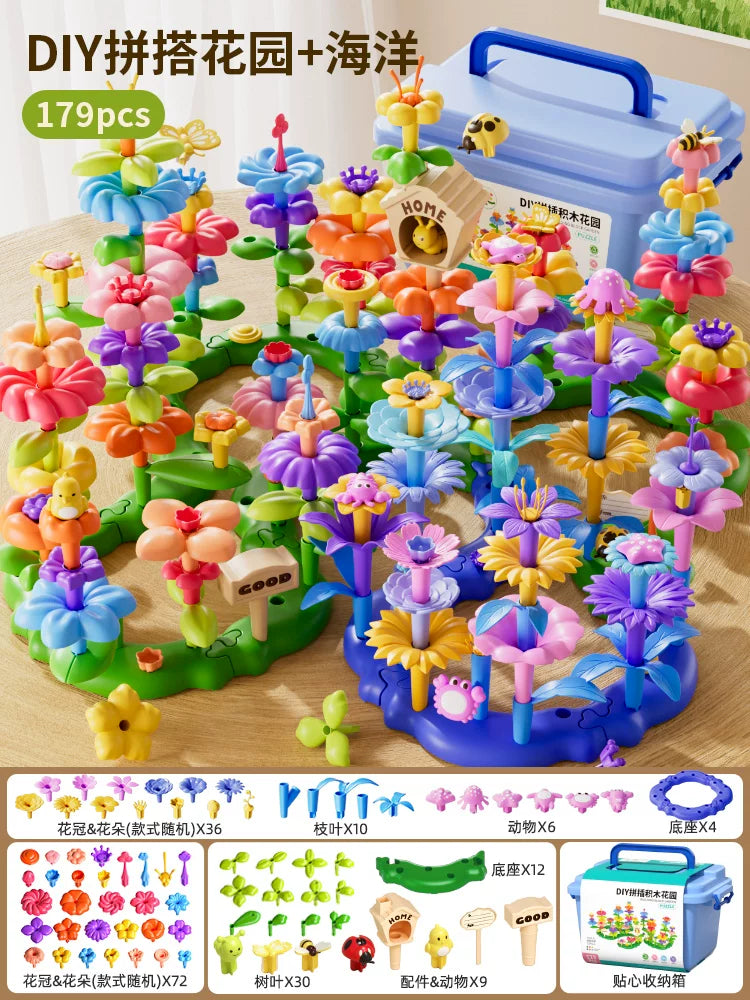 Qızlar üçün DIY Bağ Tikinti Blokları Çiçək Dəsti 3 Zəka İnkişaf Etdirmək üçün Çiçək 4 Uşaq Təhsil Oyuncağı 5 Uşaq Çiçək Aranjimanı Oyuncağı