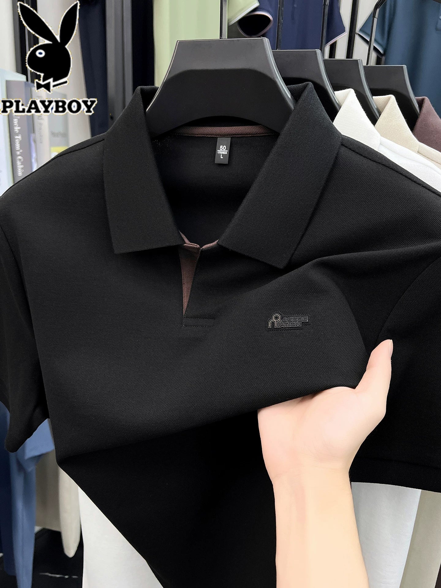 Playboy Yay Qısaqol T-Shirt Kişi Yeni Pambıq Yaka POLO Köynək Moda Gündəlik Kişi Geyimləri