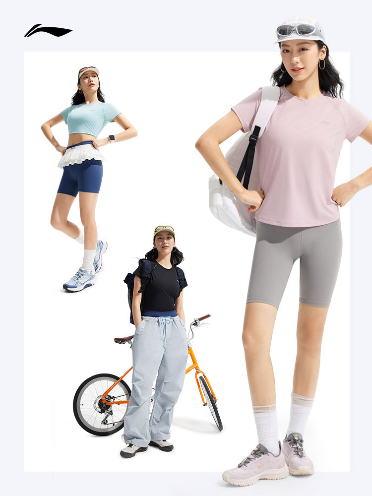 Li-Ning Sıfır Təzyiqli Popsicle T | Qadınlar üçün tez quruyan köynək yay üçün yeni yoqa nəfəs ala bilən açıq havada qaçan qısaqol idman üstü