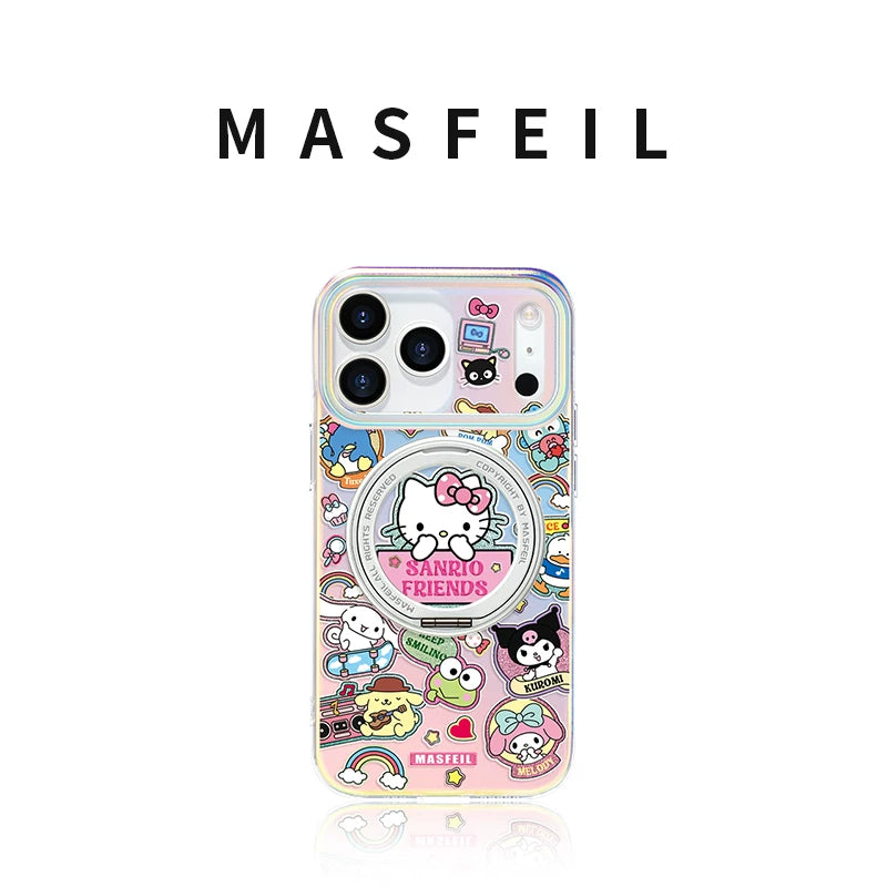 MASFEIL × Apple 17 Pro Max telefon qutusu üçün Sanrio stikeri, yeni 15 maqnit qayış dayağı, iPhone 16 Pro qoruyucu qutusu, 14 dayaq nöqtəsi, yüksək səviyyəli 13pm tam örtük.