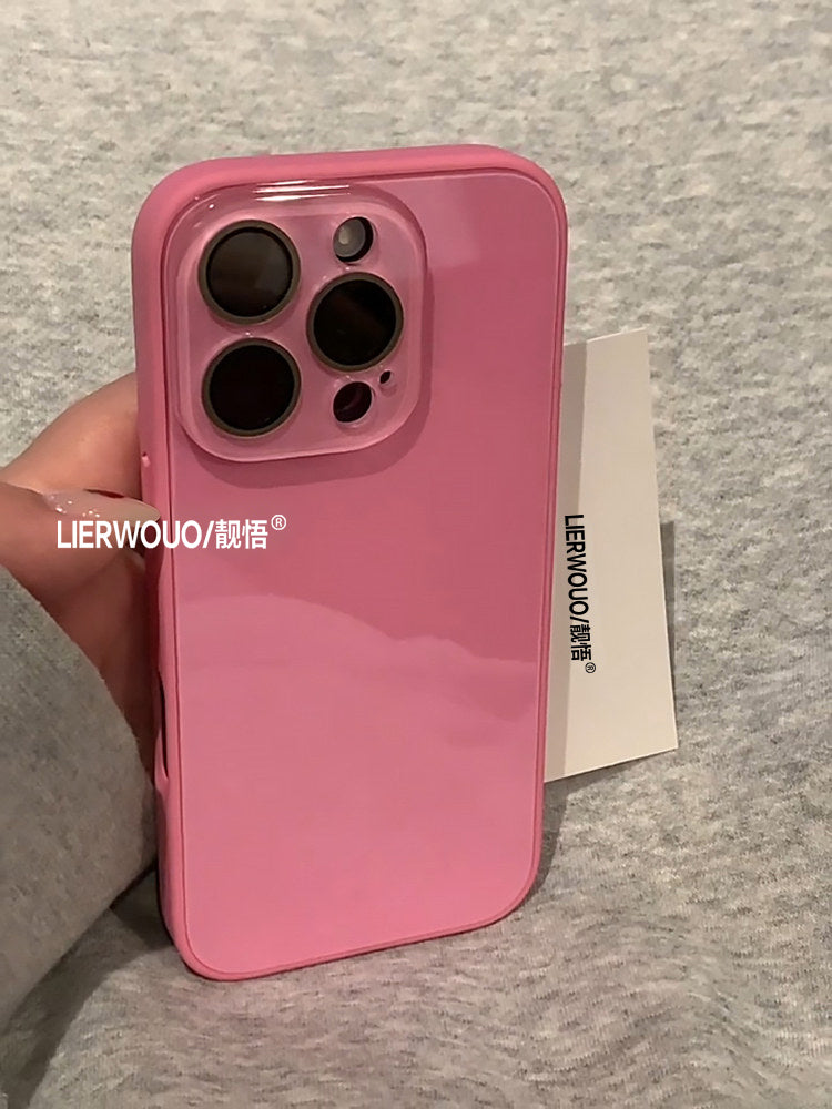 Apple 17 mobil telefon qutusu üçün uyğundur iphone16promax buz şüşəsi qutusu 14 sadə yeni stil 13 internet məşhur qadın modeli 14pro düz rəngli 15pro hər şey daxil obyektiv 16/15pro məşhur mobil telefon qutusu