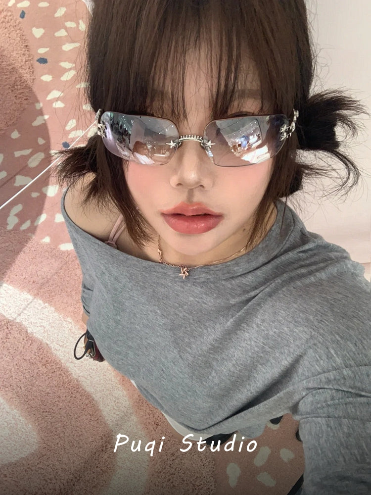 jennie'nin eyni üslublu çərçivəsiz y2k millennium hottie stilinin Koreya versiyası qadın moda dəbli yüksək səviyyəli günəş eynəyi yay