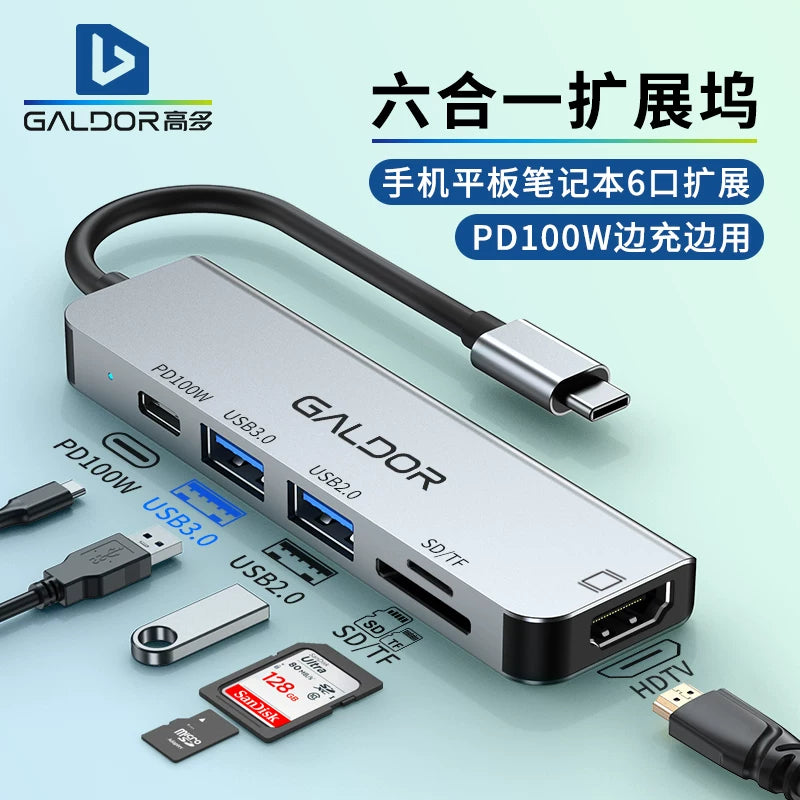 Mobil telefonlar, planşetlər, noutbuklar, hub genişləndiriciləri üçün Gaoduo type c dok stansiyası, HD yüksək dəqiqlikli ekran proyeksiyası, USB C şəbəkə portu