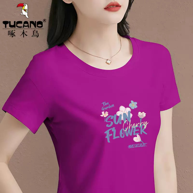 Clearance sızan birinci sıra brend Woodpecker top yay üslublu qısaqol dəbli dəyirmi boyun təmiz pambıq nişli köynək