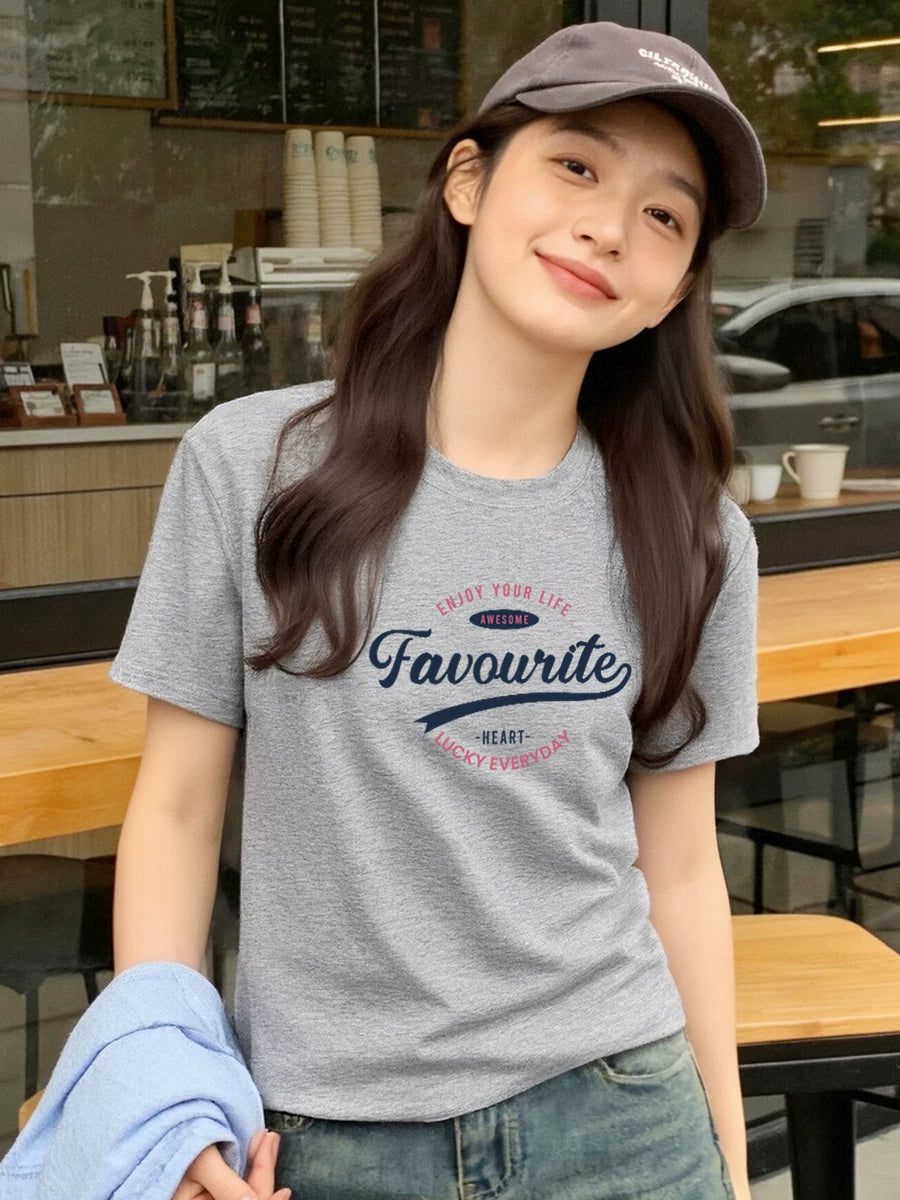 Jeanswest Z Yay Qadın Saf Pambıq Amerika Çapı Sadə Rahat Dəriyə Dost Qısaqol T-Shirt Gündəlik Üst