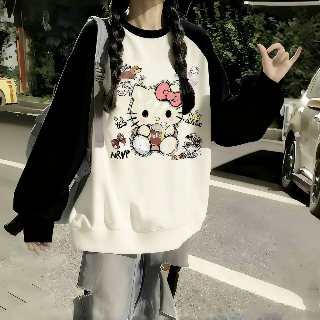 Qızlar üçün sviter, yeni yaz və payız model, dairəvi yaxalıq, geniş forma, rəng bloklayıcı, əsas qat, qış üçün flis astarlı köynək.