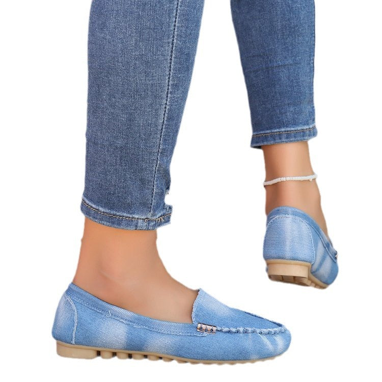 Böyük Ölçü Qadın Ayaqqabıları 2025 Denim Peas Ayaqqabı 1 Slip-on Ayaqqabı