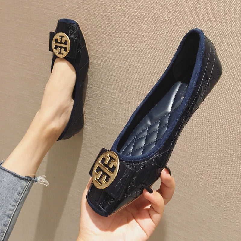 Qadınlar üçün Qara Kvadrat Barmaqlı Düz Ayaqqabılar, Yaz 2025 Yeni Stil, Yumşaq Altlıq, Dayaz Ağızlıq, İş Ayaqqabıları, Böyük Ölçülü Qayıq Ayaqqabıları, Qadın Dodaq Ayaqqabıları