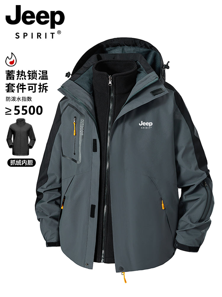 JEEP Kişilər üçün 2025-ci il Yeni Model Yaz, Payız və Qış Üçlü Birdə Yun Astarlı Qalın Kişi Üst Geyimləri