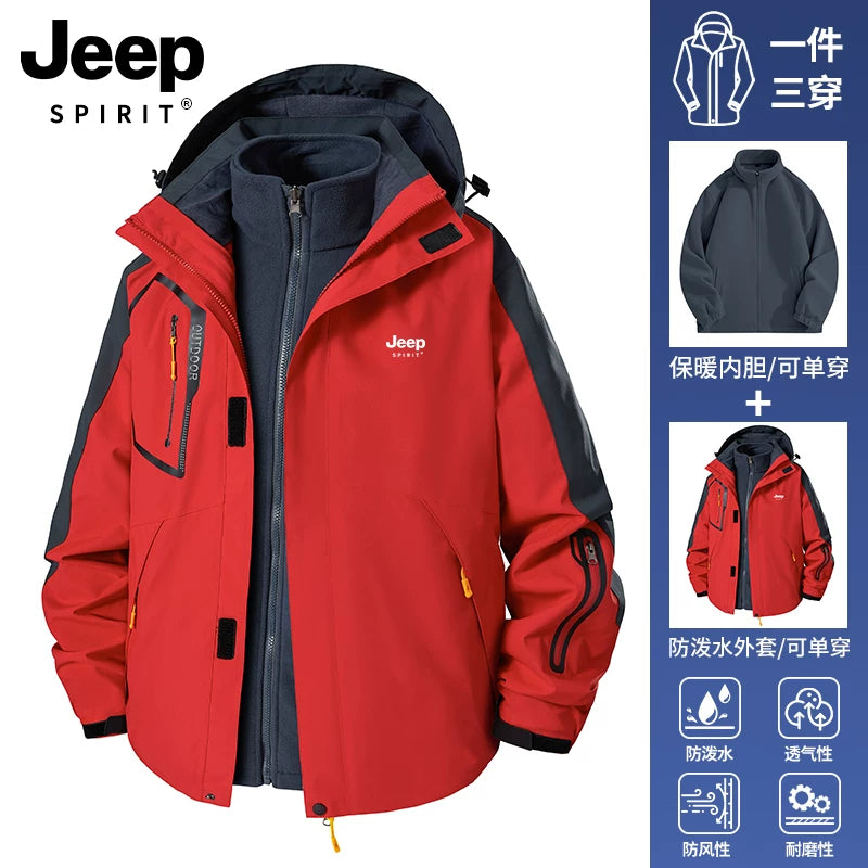 JEEP Kişilər üçün 2025-ci il Yeni Model Yaz, Payız və Qış Üçlü Birdə Yun Astarlı Qalın Kişi Üst Geyimləri