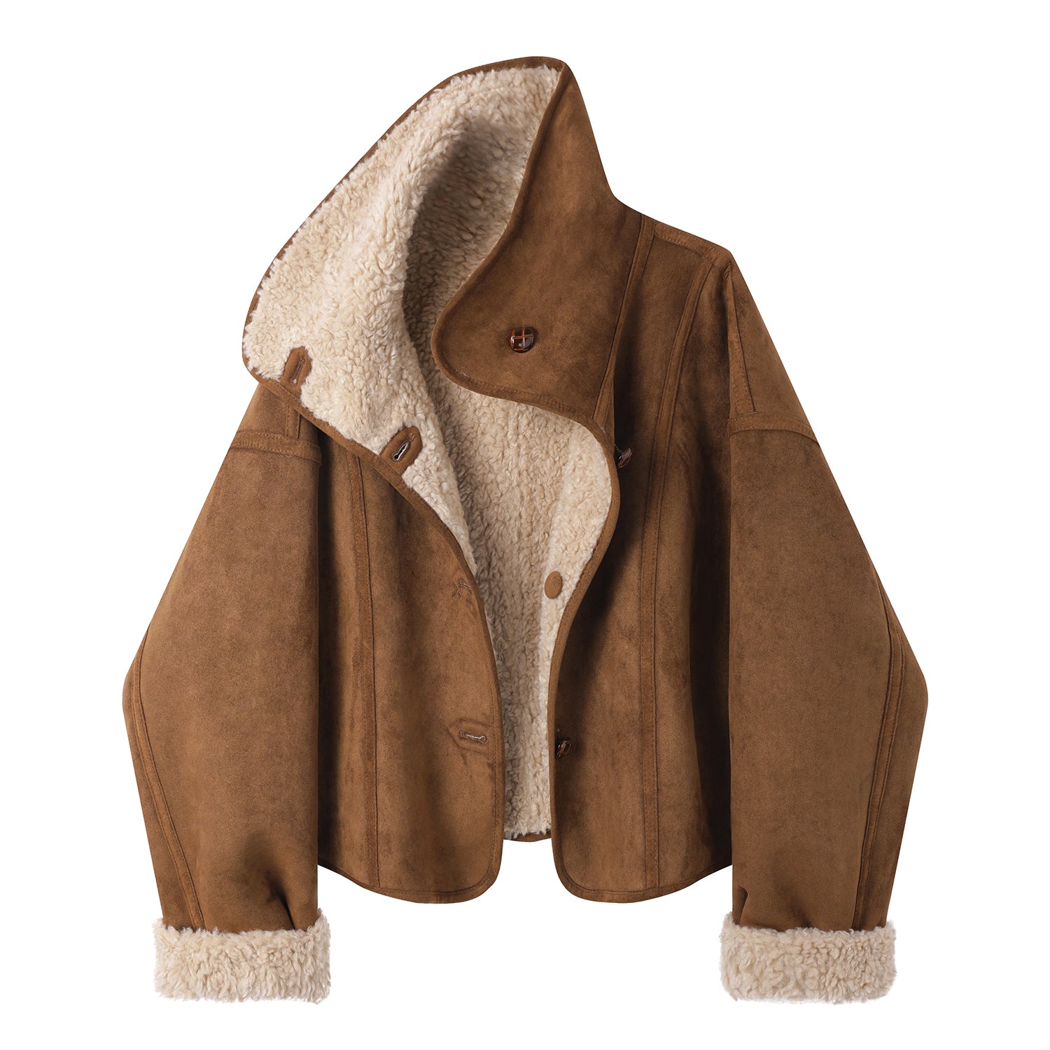 Cholisa-nın qadınlar üçün super şirin, geridönən zamşa qısa gödəkçəsi, 2025-ci ilin payız və qış yeni dəbi, qalınlaşmış quzu yunundan hazırlanmış top.