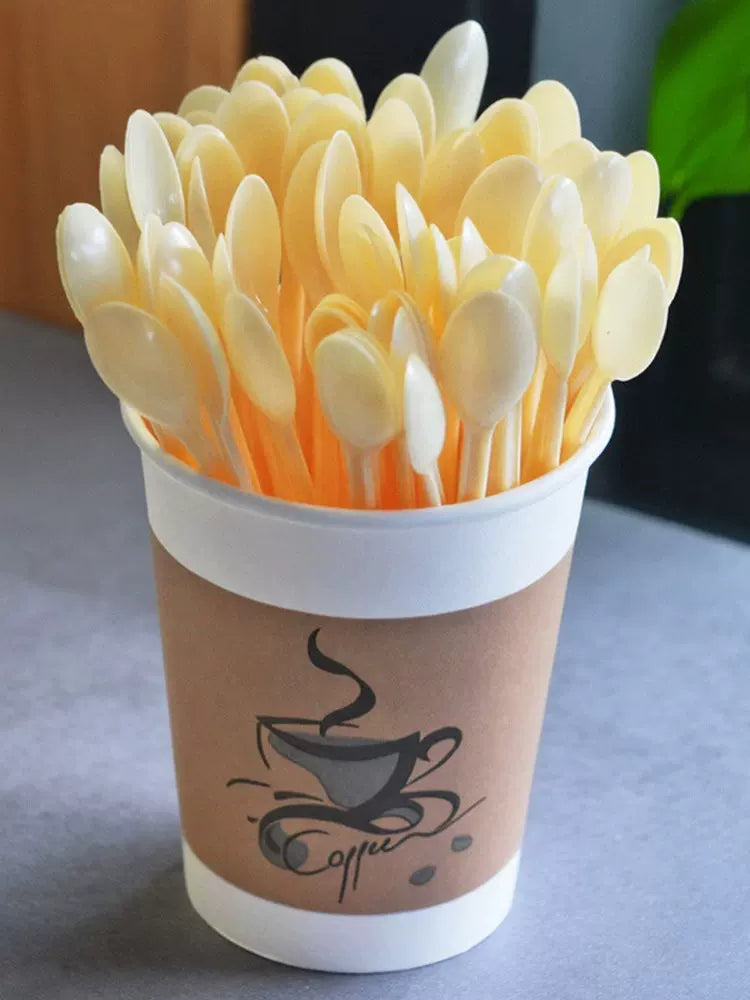 Birdəfəlik plastik qəhvə qarışdıran qaşıq ofis qəhvə qaşığı dadma qaşığı ağ sarı qarışdıran kiçik qaşıq