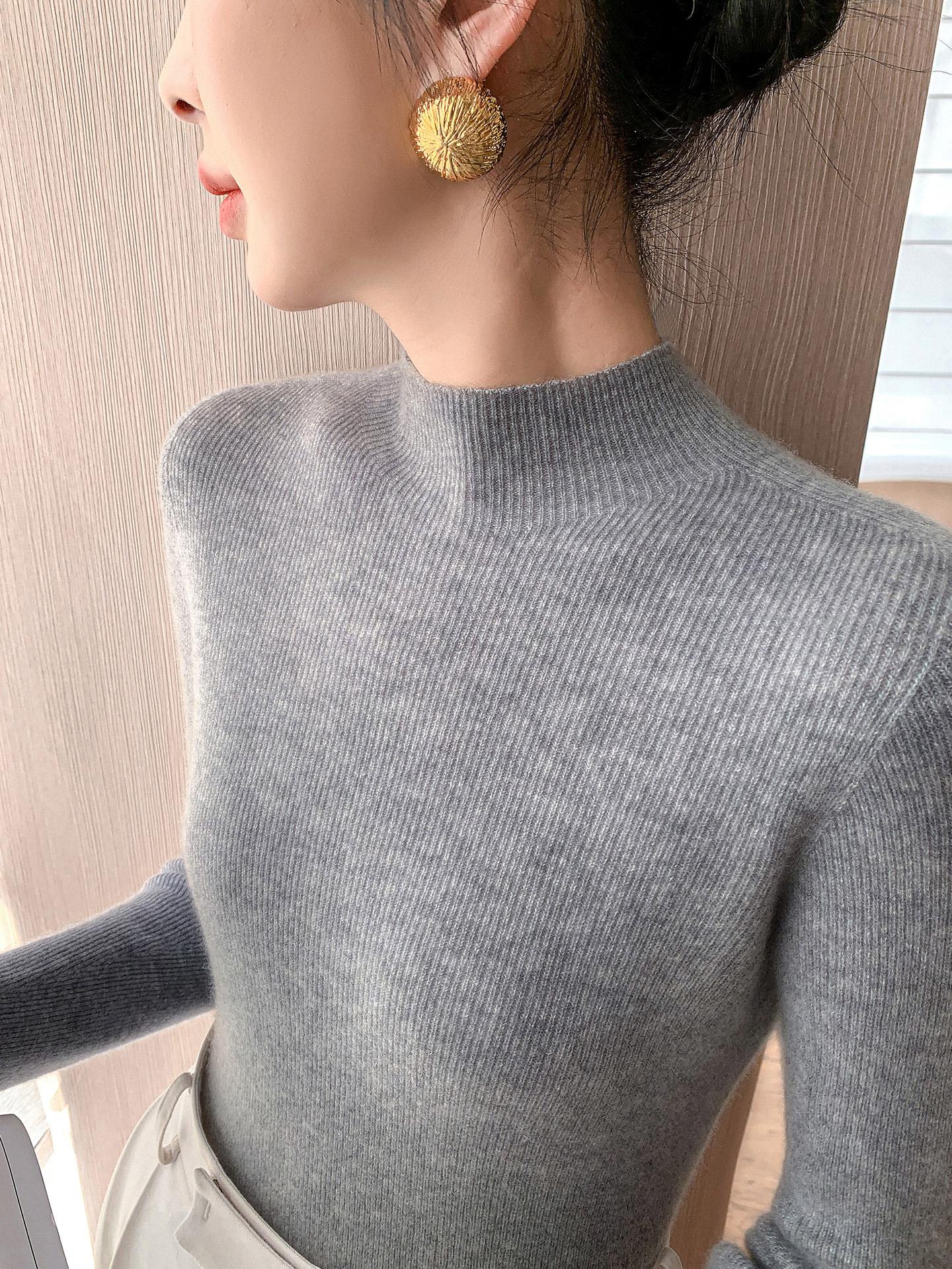 Qadınlar üçün yüksək keyfiyyətli yun sviter, hündür yaxalı, incə bədən quruluşlu, laylı-laylı, payız və qış üçün ideal, yeni model, qalın və çoxfunksiyalı toxunma sviter