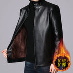 2024 Payız/Qış Yeni Kişilər üçün Yaxalıqlı İşgüzar Gündəlik PU Dəri Gödəkçə, Yun Astarlı və Qalınlaşdırılmış Motosiklet Gödəkçəsi