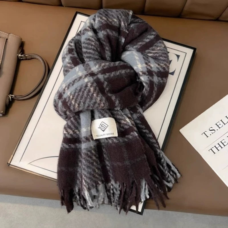 Kişilər və qadınlar üçün açıq-ağ rəngli dama-dama şərf, 2025-ci il yeni Koreya üslubunda, yüksək səviyyəli və çoxfunksiyalı, tələbə hədiyyəsi kimi mükəmməl, isti boyun isidicisi.