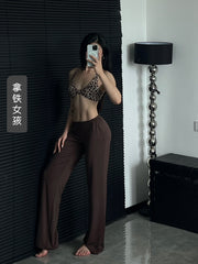 Latte Girl Fermuarlı Super Rahat Örtük Fitness Yoga Pilates İdman Şalvarları Pure Desire Kiçik Bel Düz Qadın
