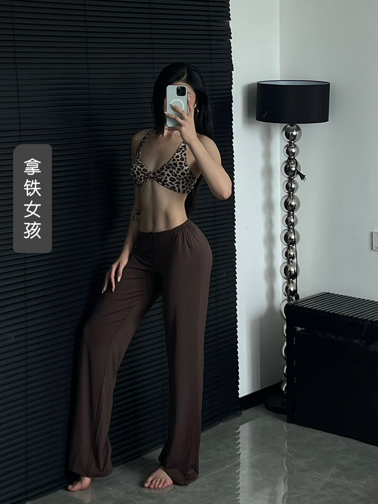 Latte Girl Fermuarlı Super Rahat Örtük Fitness Yoga Pilates İdman Şalvarları Pure Desire Kiçik Bel Düz Qadın