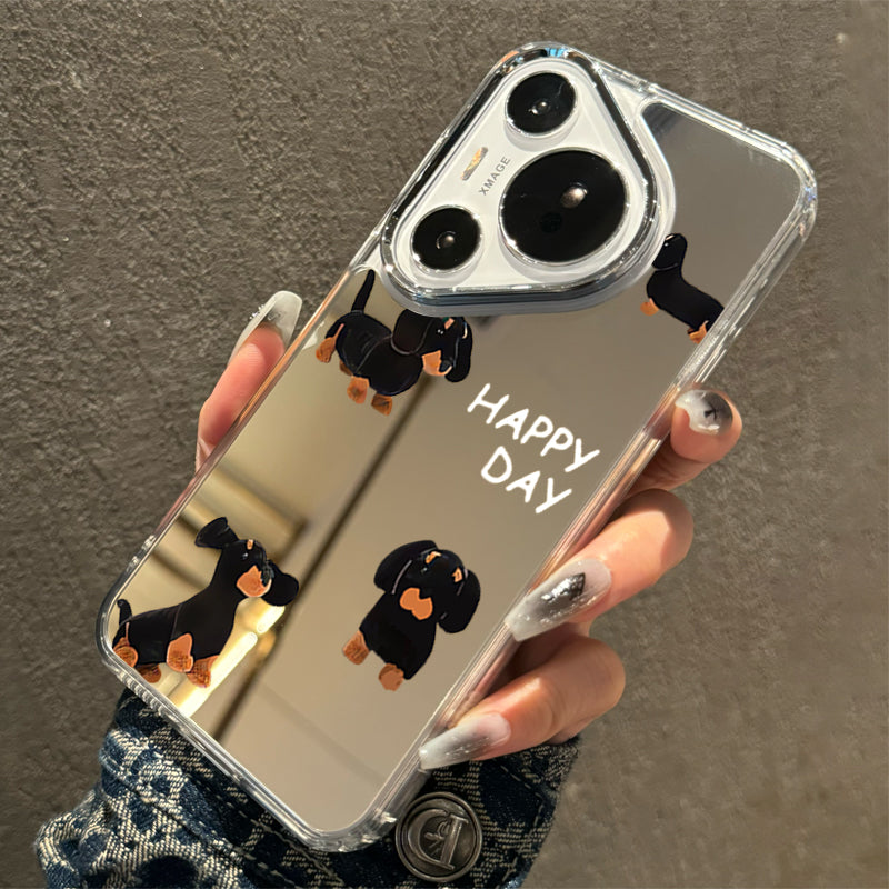 ins dachshund puppy apple 16 15plus apple 14 üçün uyğun Promax mobil telefon qutusu güzgüsü iPhone17 makiyaj güzgüsü xr/xs Huawei Pura70 yüksək səviyyəli p50 sadə Mate30