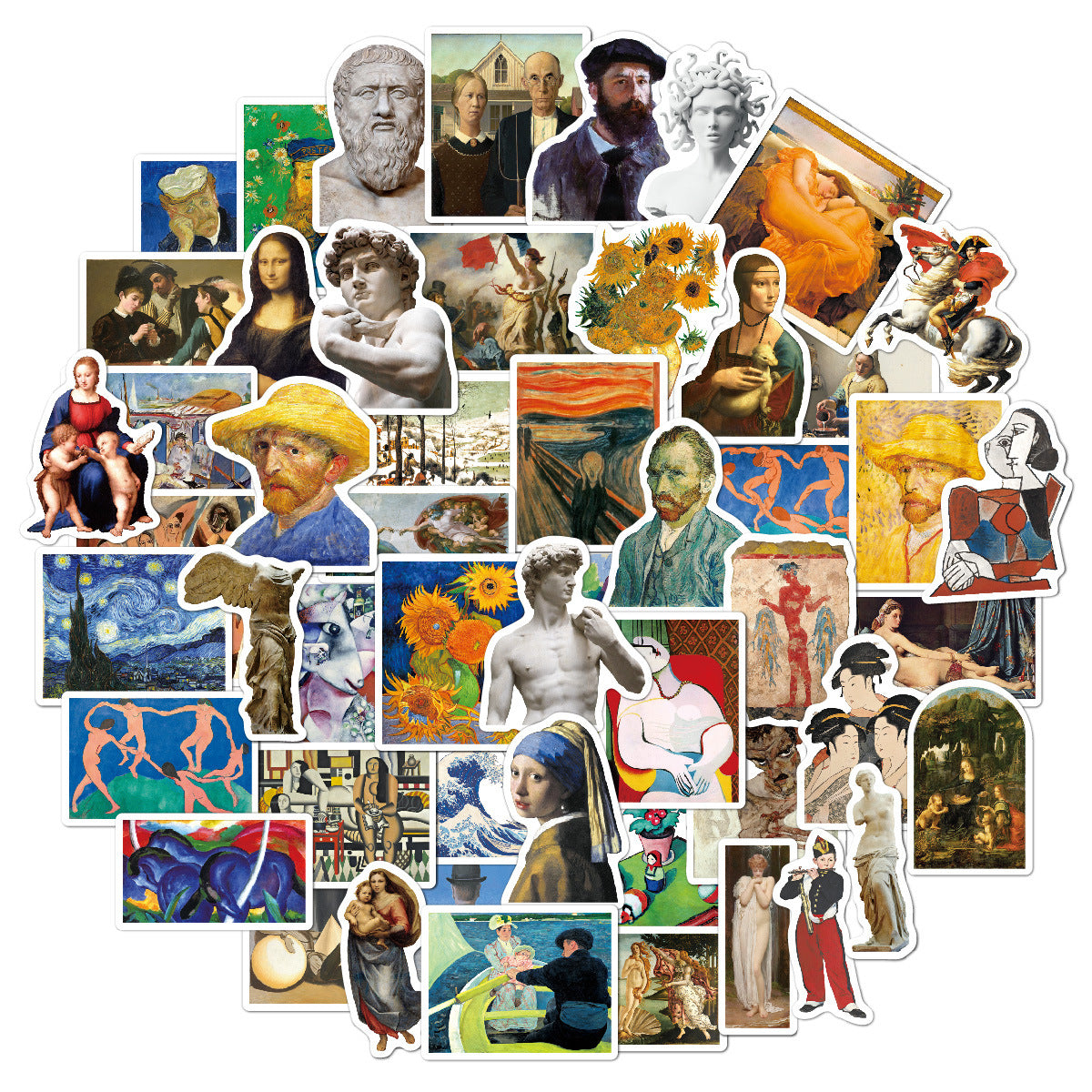 500 Retro Avropa İntibahı Yağlıboya Rəsm İncəsənəti Van Qoq Qraffiti Etiketləri Da Vinci Mona Lisa DIY Etiketləri