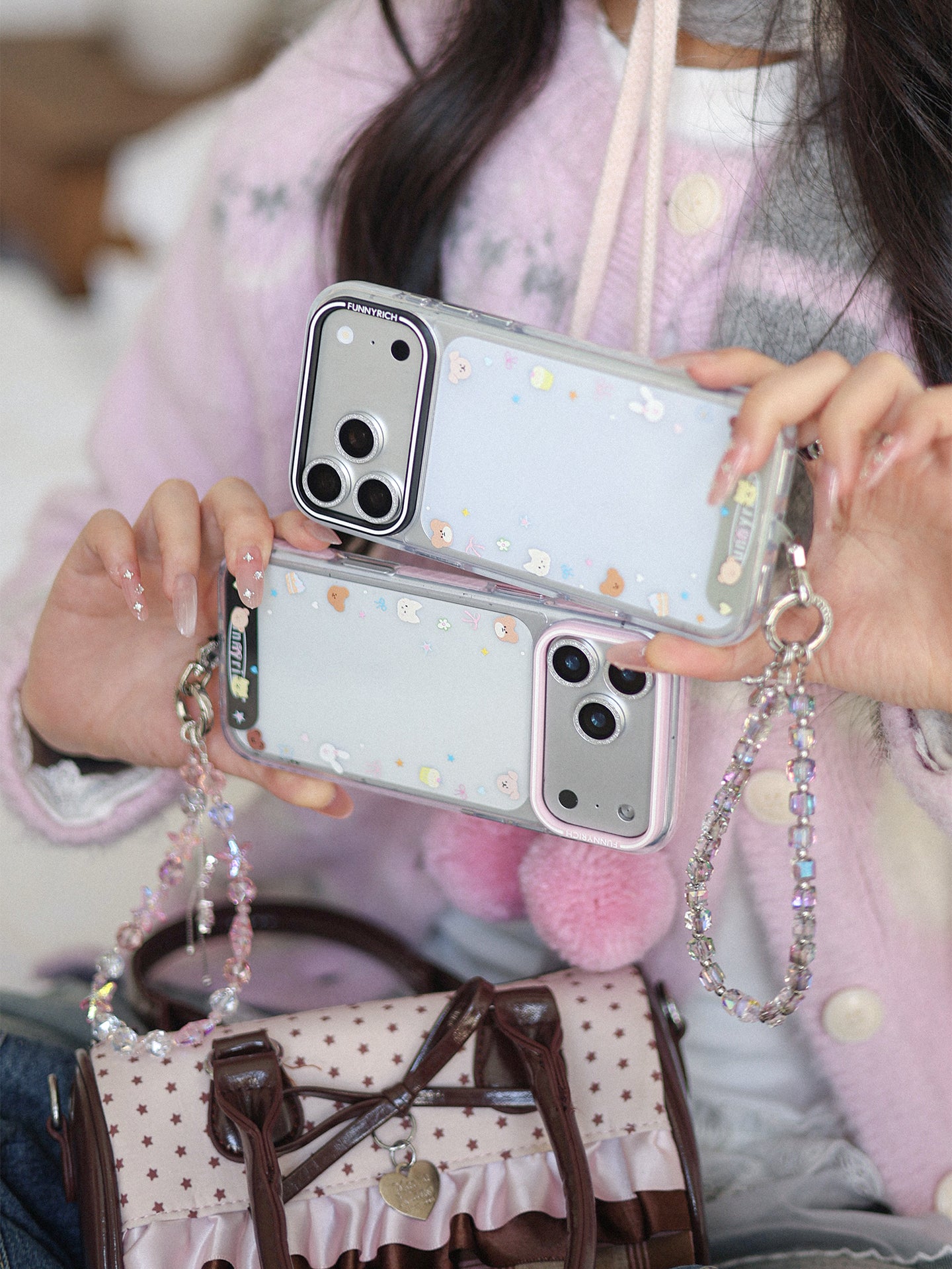 [Li Chun ilə eyni üslub] FUNNYRICH yeni super gözəl konfet ayı kağızı iPhone17/16ProMax mobil telefon qutusu gradient rəngli Apple 15plus şəffaf maqnit emiş qadın modeli 14 düşməyə qarşı