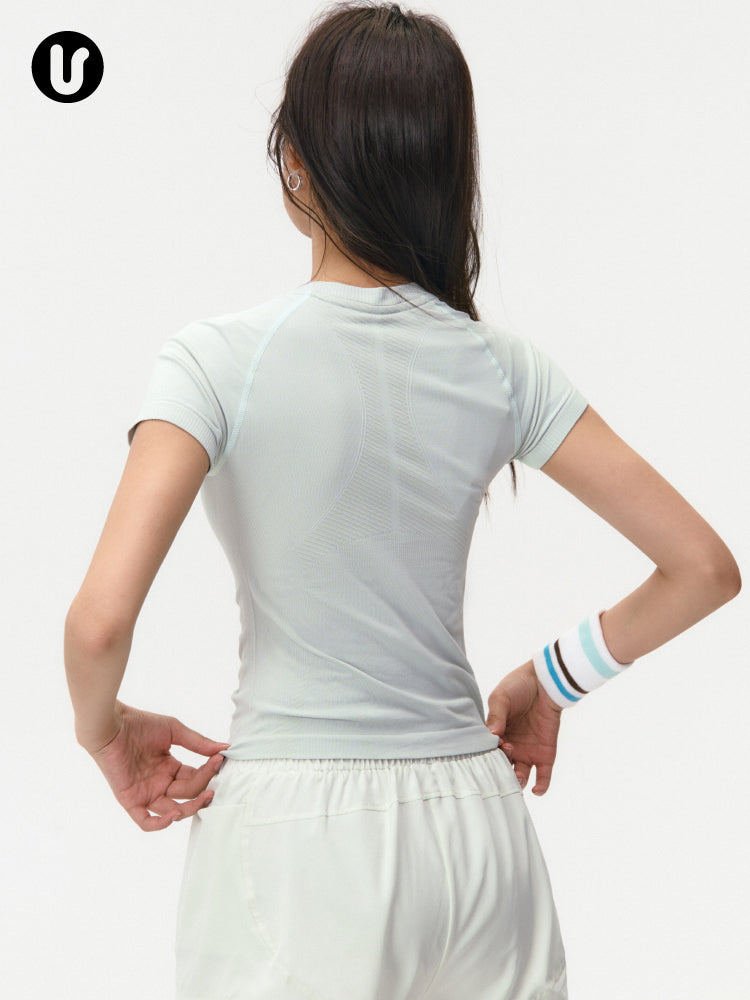 İdman qısaqol qadın yeni tez quruyan sıx yoqa köynəyi qaçış Pilates məşq paltarı badminton fitnes topları