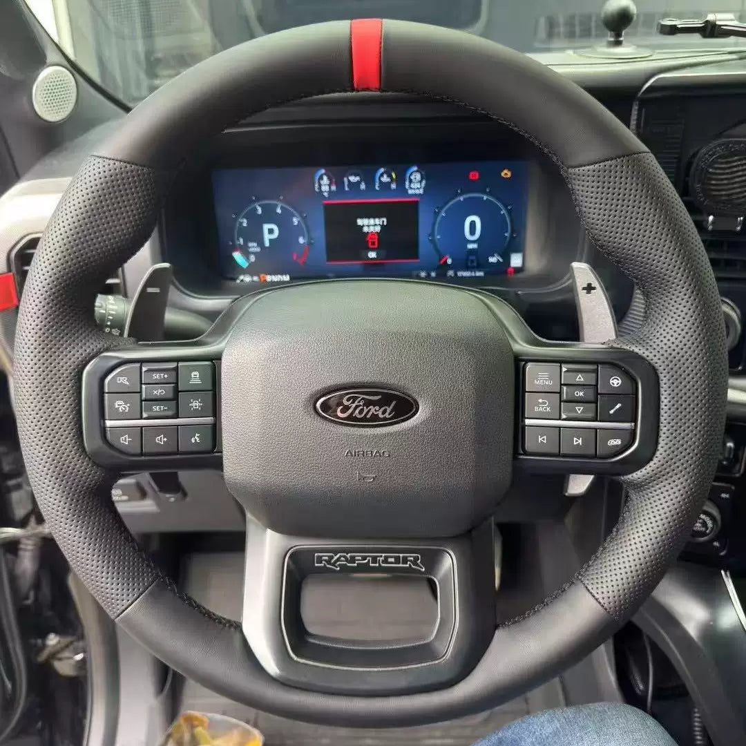 Ford F-150 Raptor modelləri 21-25 üçün əl ilə tikilmiş orijinal dəri sükan örtüyü