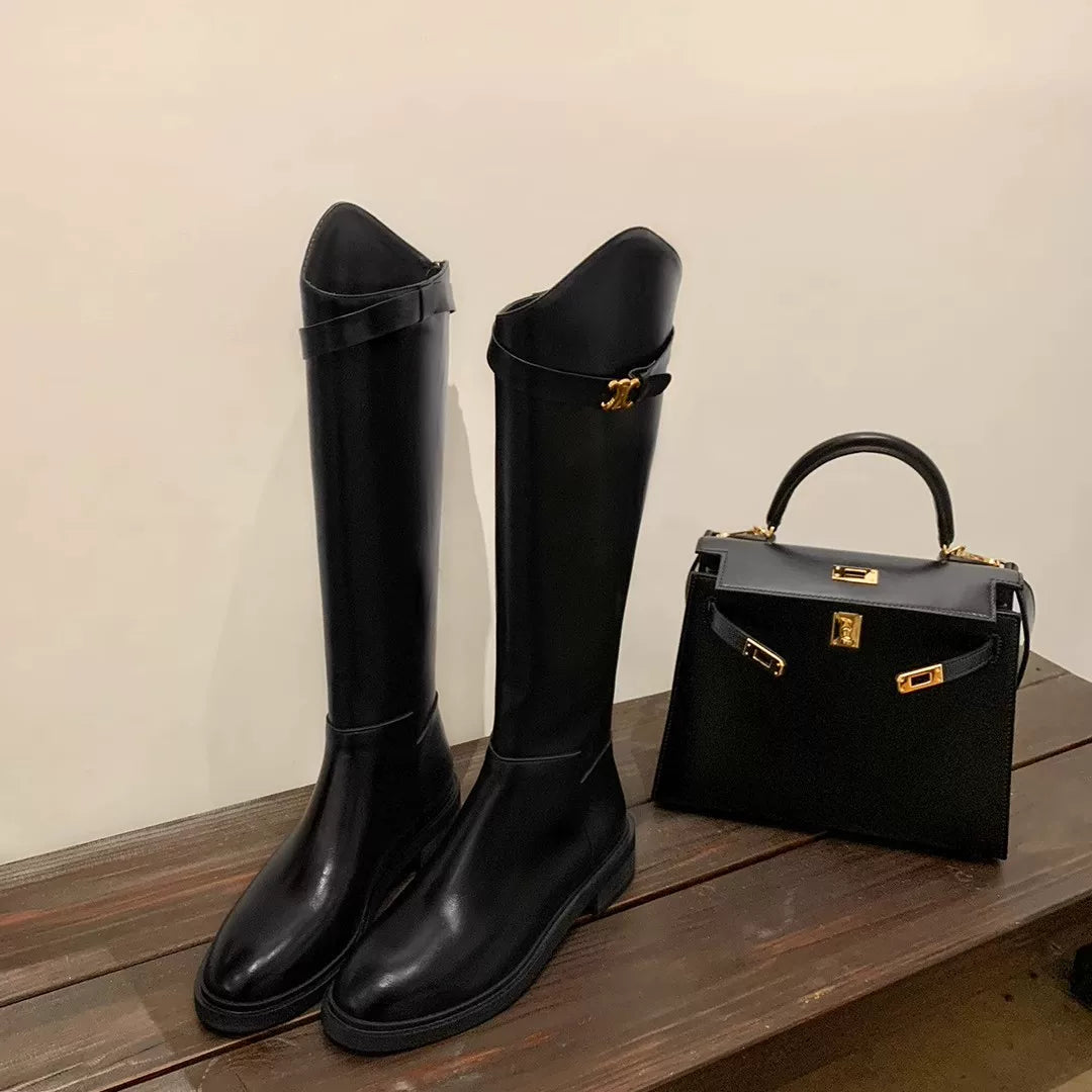 Arc de Triomphe Qadın Uzun Çəkmələri 2025 Payız/Qış Yeni Stil Maillard Hündür Çəkmələr Qadınlar üçün Düz Qalın Dabanlı Uzun Çəkmələr