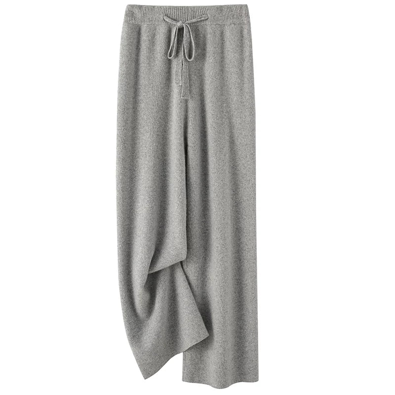 Payız və Qış üçün Qadın Yumşaq və Rahat Yun Şalvarları: Yüksək Belli, Geniş Ayaqlı, Kaşmir Trikotaj Düz Ayaqlı Şalvar, Qalın və Yun Astarlı Uzun Şalvar