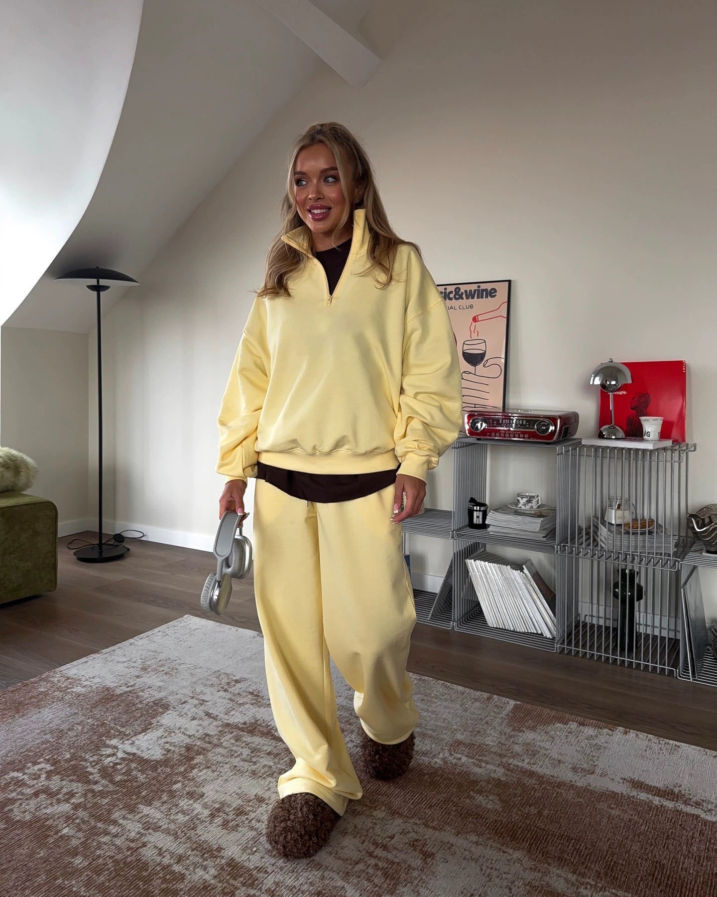 European and American style loose, half-zip shirt and pants set