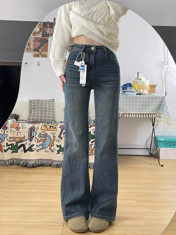 2026 Yaz Yeni Gəlişi Qadınlar üçün Böyük Ölçülü, Yüksək Belli Düz Ayaqlı Cins Şalvar, Boş Forma, Arıqladıcı, Armud Formalı Fiqur