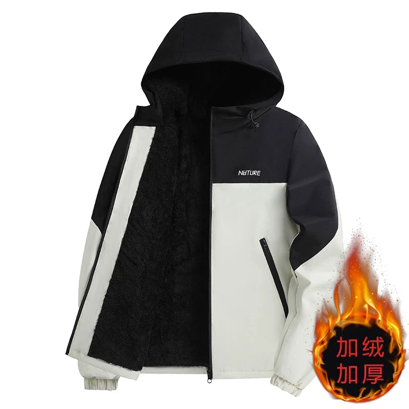 Yun astarlı, qalınlaşdırılmış kişi payız və qış paltosu, gündəlik, çoxfunksiyalı, kapşonlu gödəkçə, külək keçirməyən, suya davamlı, açıq hava kişi geyimləri, külək keçirməyən gödəkçə