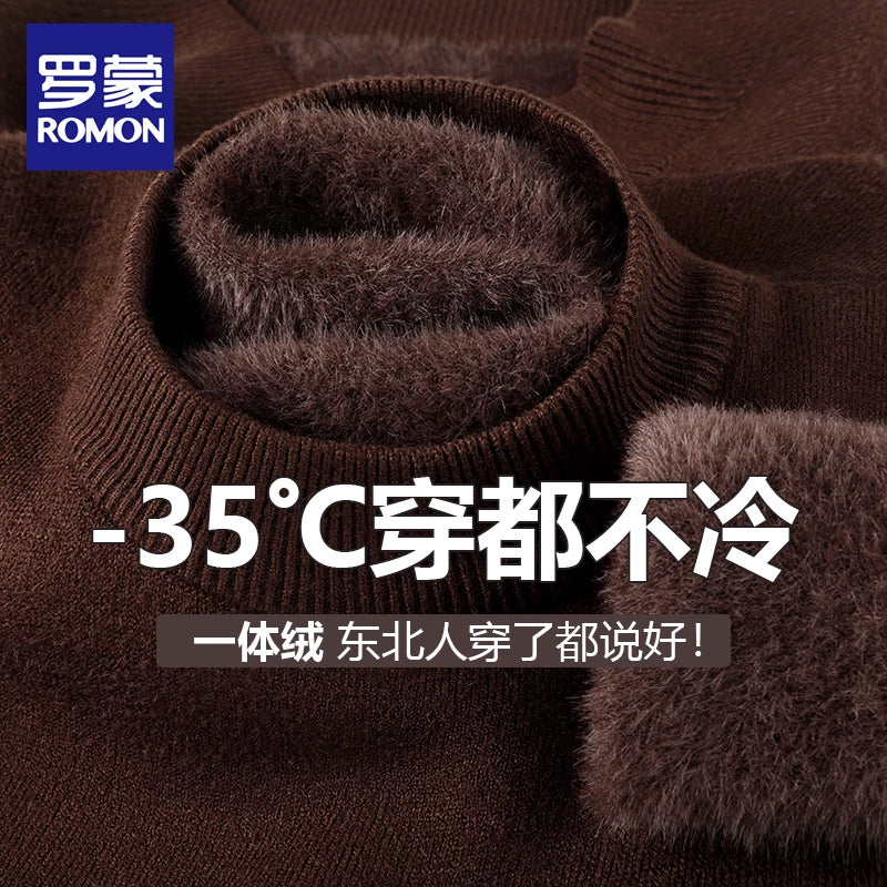 Romon tərəfindən hazırlanmış 2025-ci il Yeni Qış Kişilər üçün Yüksək Yaxalı Trikotaj İsti Əsaslı Sviter, Yun Astarlı