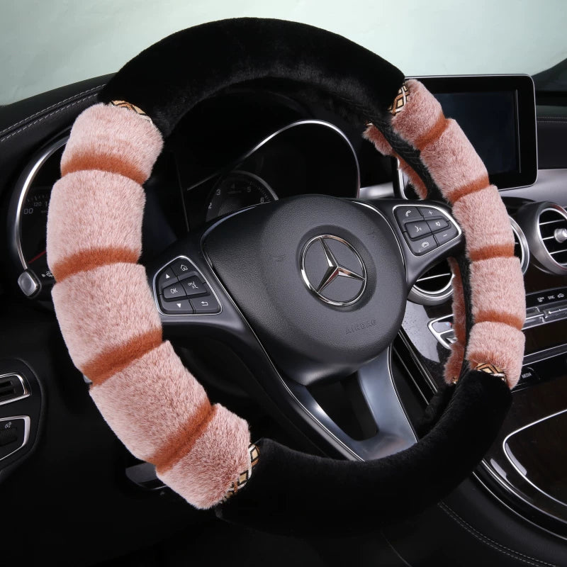 Car steering wheel cover, soft, warm, non-slip, soft and comfortable for winter, universal car interior accessory.