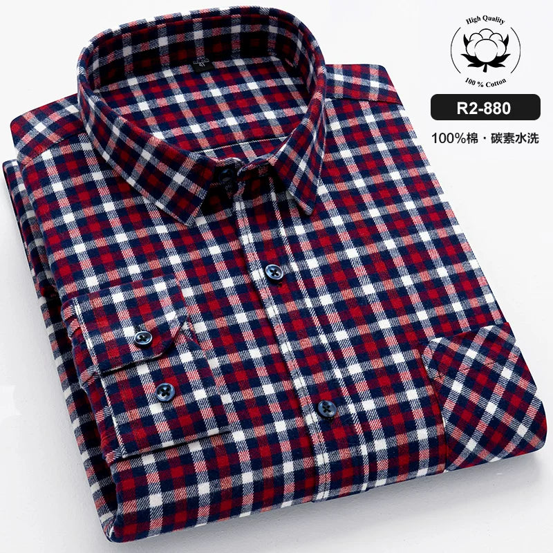 Paul 100% Pambıq Kişilər üçün Fırçalanmış Uzunqol Köynək, Gənc və Orta Yaşlı Kişilər üçün Gündəlik Pambıq Dama-dama Köynək, Böyük Ölçülü Kişi Geyimləri