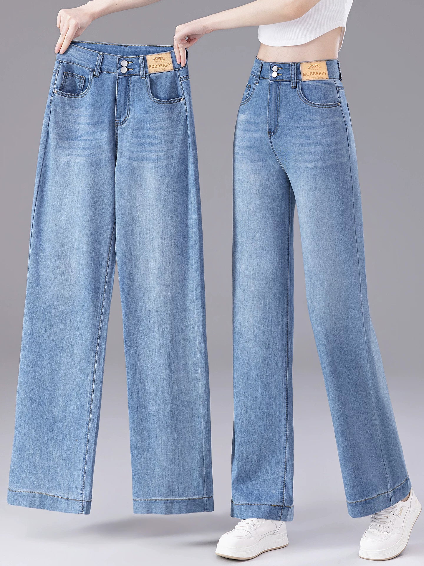 Sərin Tencel Jeans Qadın Yay İncə Dar Geniş Ayaqlı Şalvar 2026 Yeni Yüksək Bel İncə Doqquz Xal Düz Şalvar
