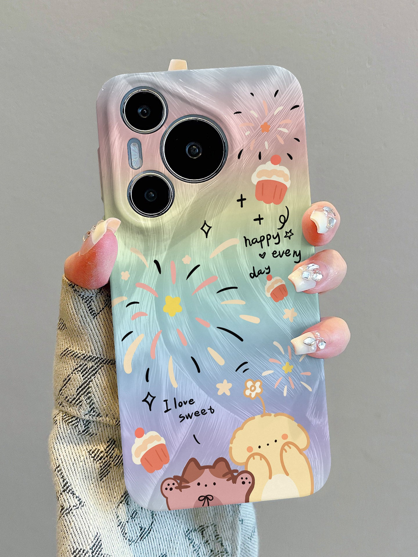Apple Huawei vivo Xiaomi oppo Redmi Honor OnePlus iPhone17 mobil telefon qutusu 16promax film 15 yaraşıqlı 14 yeni üslub 13 moda 12 qadın mate70 üçün uyğun olan gradient atəşfəşanlıq pişiyi