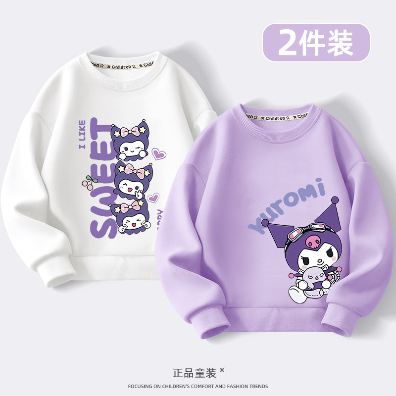 Kuromi Qızlar üçün Sweatshirt Payız/Qış 2024 Yeni Model Dəbli, Yun Astarlı Kürək Yaxalı Top Qızlar və Böyük Uşaqlar üçün